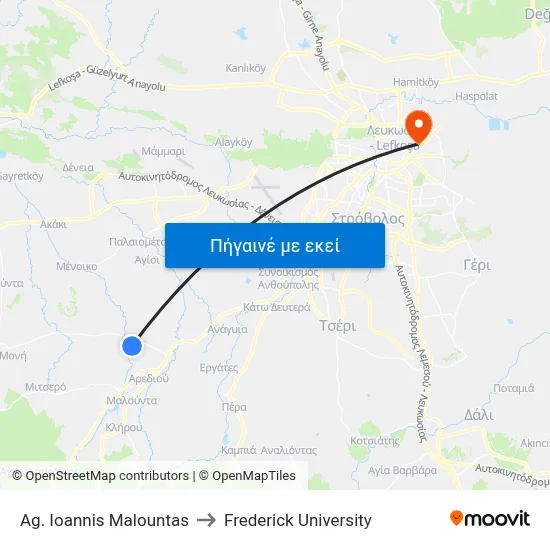 Ag. Ioannis Malountas to Frederick University map
