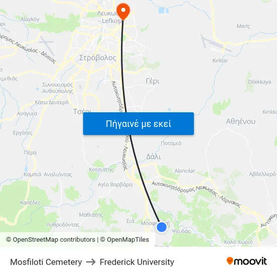 Mosfiloti Cemetery to Frederick University map