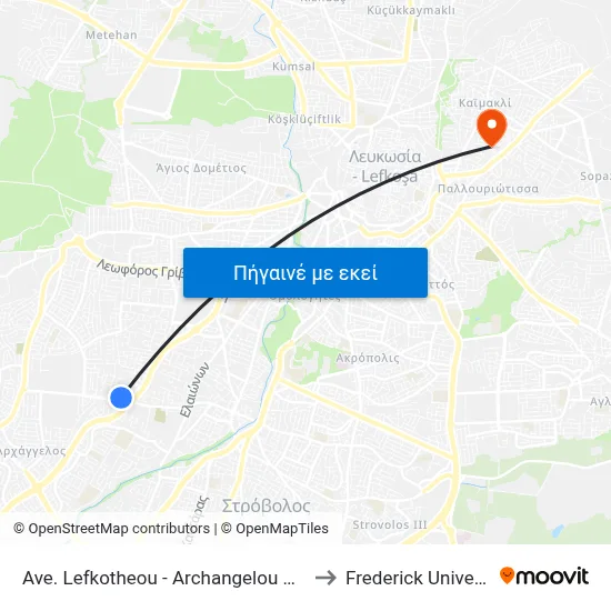 Ave. Lefkotheou - Archangelou Michail to Frederick University map