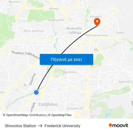 Strovolos Station to Frederick University map