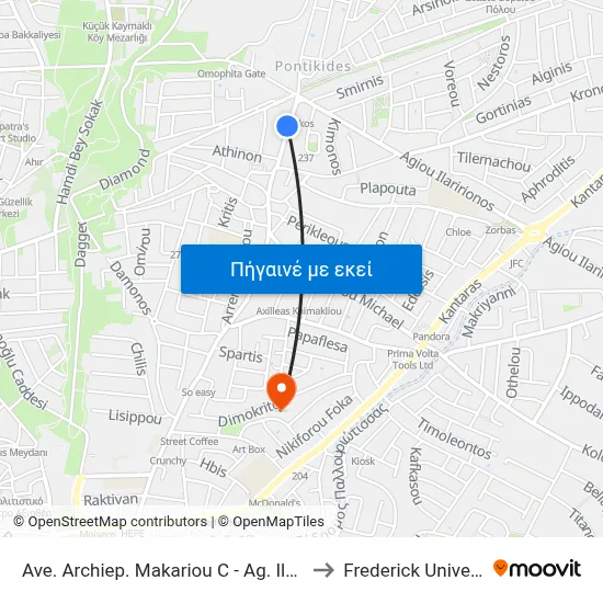 Ave. Archiep. Makariou C - Ag. Ilarionos to Frederick University map