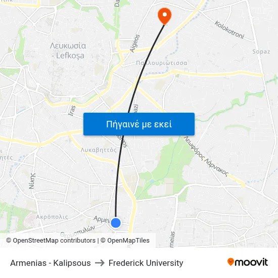 Armenias - Kalipsous to Frederick University map