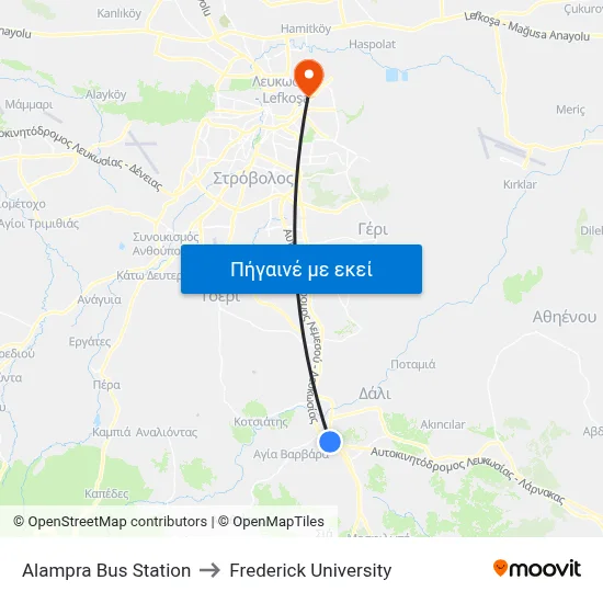 Alampra Bus Station to Frederick University map