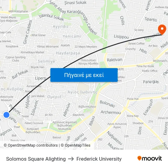 Solomos Square Alighting to Frederick University map
