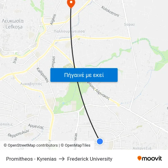 Promitheos - Kyrenias to Frederick University map