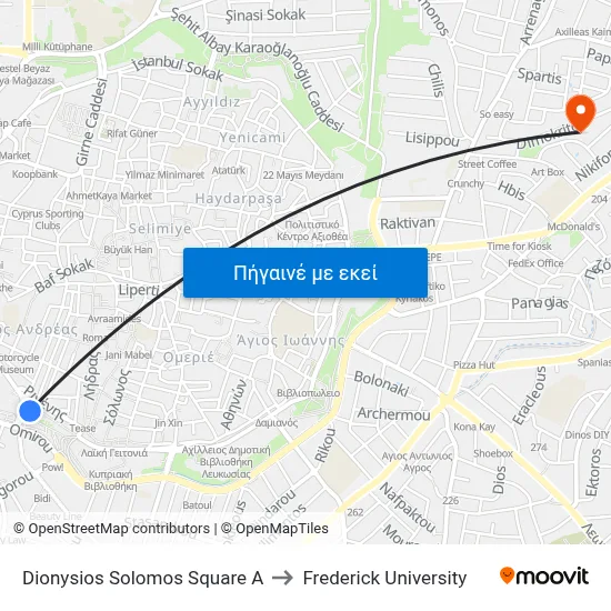 Dionysios Solomos Square A to Frederick University map