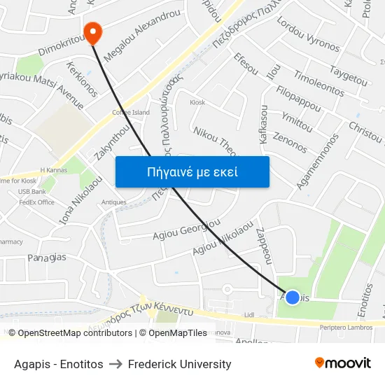 Agapis - Enotitos to Frederick University map