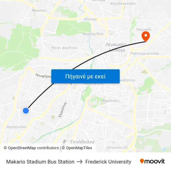 Makario Stadium Bus Station to Frederick University map