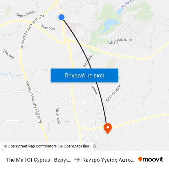 The Mall Of Cyprus - Βεργίνας to Κέντρο Υγείας Λατσιών map