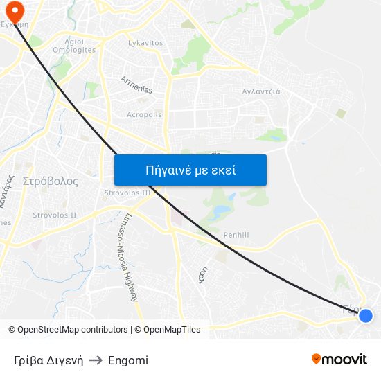 Γρίβα Διγενή to Engomi map