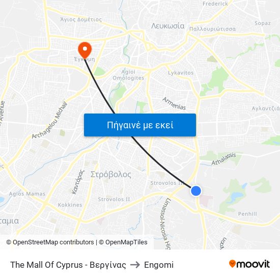 The Mall Of Cyprus - Βεργίνας to Engomi map