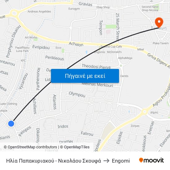 Ηλία Παπακυριακού - Νικολάου Σκουφά to Engomi map