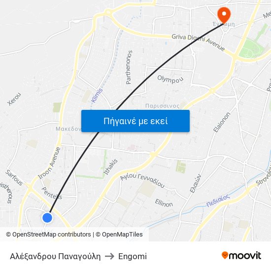 Αλέξανδρου Παναγούλη to Engomi map