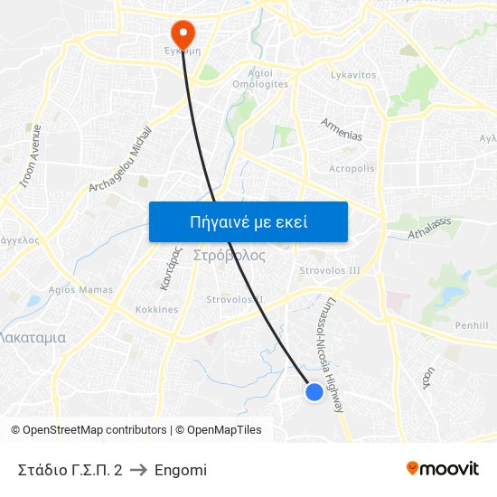 Στάδιο Γσπ 2 to Engomi map