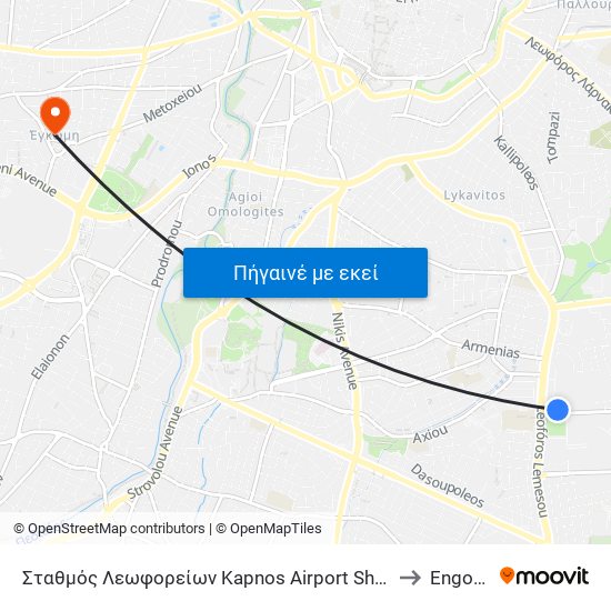 Σταθμός Λεωφορείων Kapnos Airport Shuttle to Engomi map