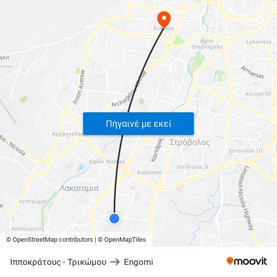 Ippokratous - Trikomou to Engomi map