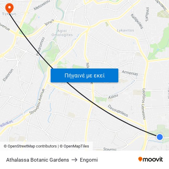 Athalassa Botanic Gardens to Engomi map