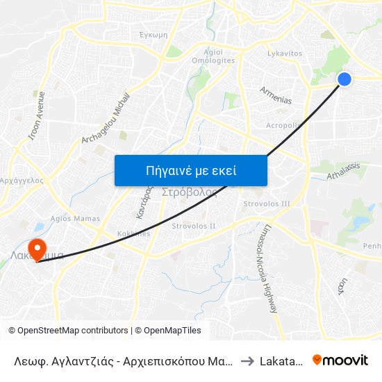 Λεωφ. Αγλαντζιάς to Lakatamia map