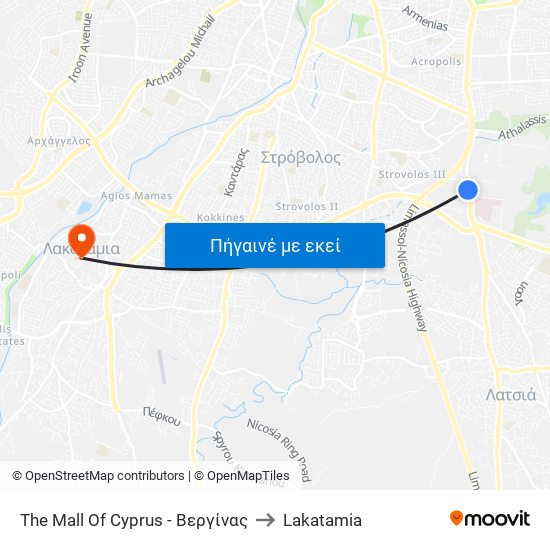 The Mall Of Cyprus - Βεργίνας to Lakatamia map
