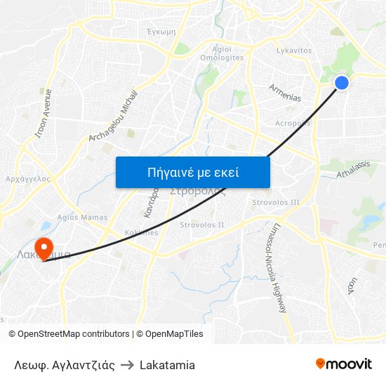 Λεωφ. Αγλαντζιάς to Lakatamia map
