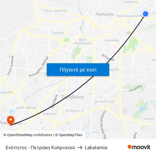 Ενότητος to Lakatamia map