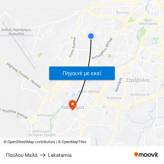 Παύλου Μελά to Lakatamia map