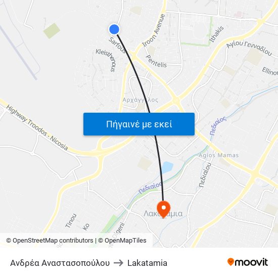 Ανδρέα Αναστασοπούλου to Lakatamia map