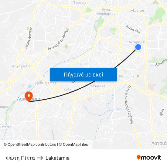 Φώτη Πίττα to Lakatamia map