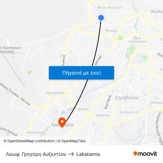 Λεωφ. Γρηγόρη Αυξεντίου to Lakatamia map
