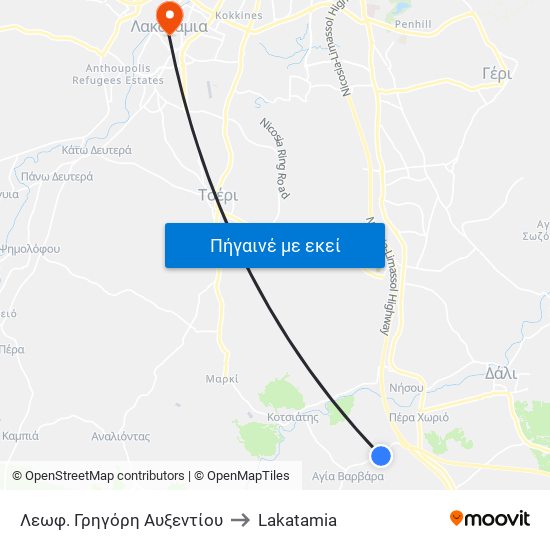 Λεωφ. Γρηγόρη Αυξεντίου to Lakatamia map