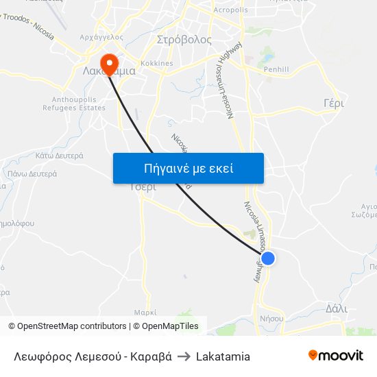 Λεωφόρος Λεμεσού - Καραβά to Lakatamia map