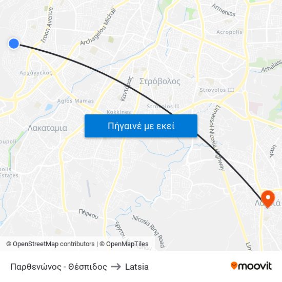 Παρθενώνος to Latsia map