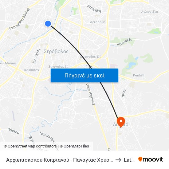 Αρχιεπισκόπου Κυπριανού to Latsia map