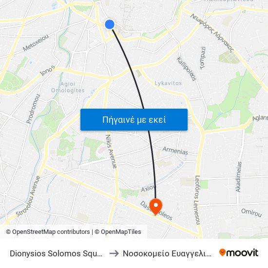 Dionysios Solomos Square B to Νοσοκομείο Ευαγγελισμός map