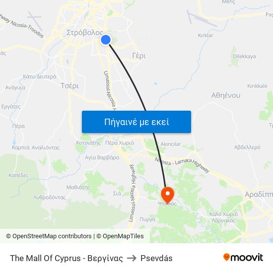 The Mall Of Cyprus - Βεργίνας to Psevdás map
