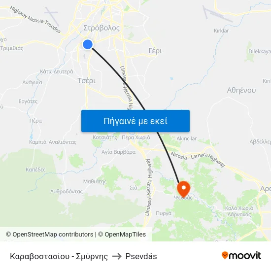 Καραβοστασίου - Σμύρνης to Psevdás map