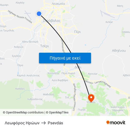 Λεωφόρος Ηρώων to Psevdás map
