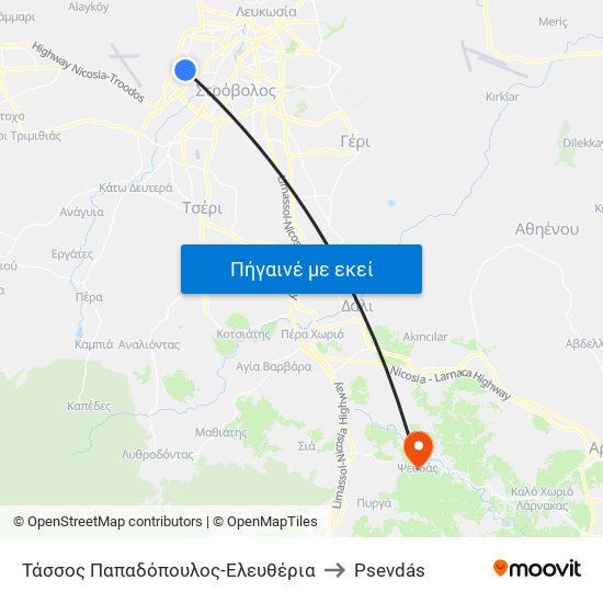 Τάσσος Παπαδόπουλος-Ελευθέρια to Psevdás map