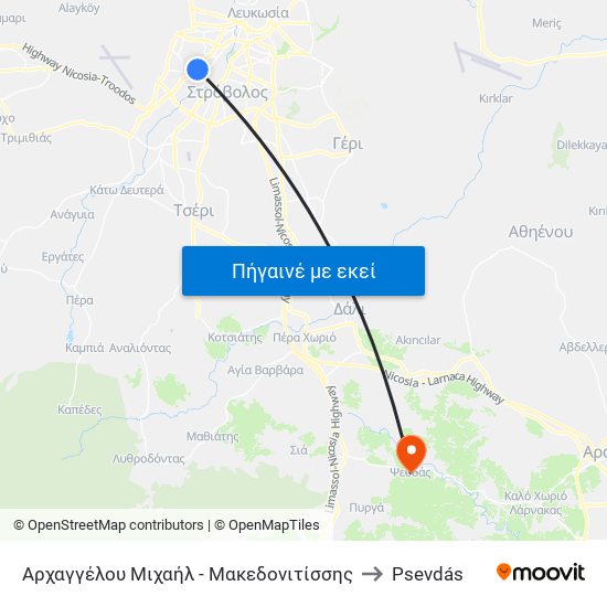 Αρχαγγέλου Μιχαήλ - Μακεδονιτίσσης to Psevdás map
