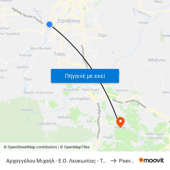 Αρχαγγέλου Μιχαήλ - Ε.Ο. Λευκωσίας - Τροόδους to Psevdás map