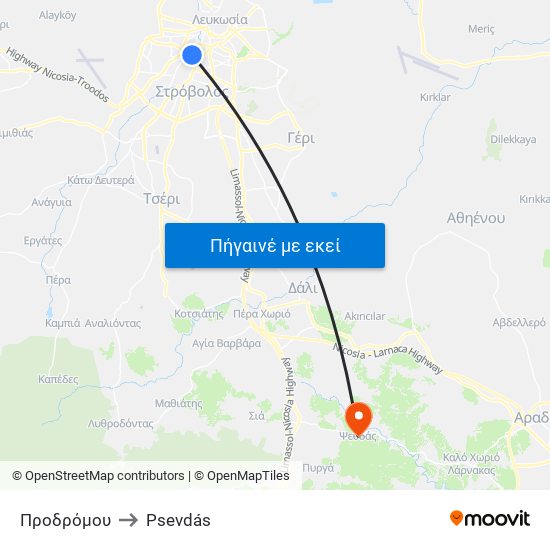Προδρόμου to Psevdás map