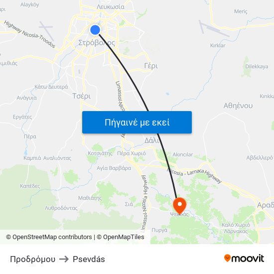 Προδρόμου to Psevdás map