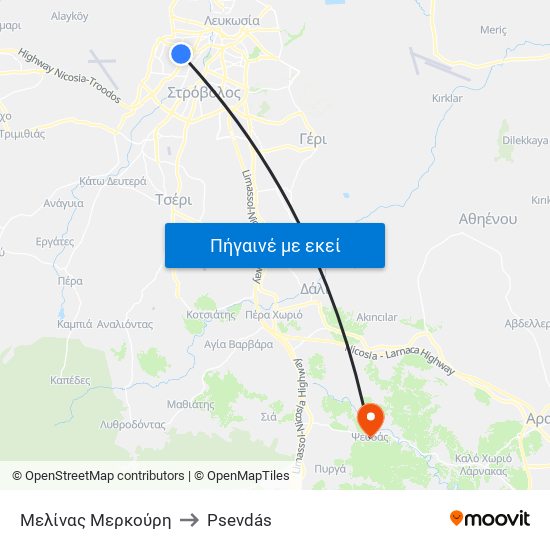Μελίνας Μερκούρη to Psevdás map