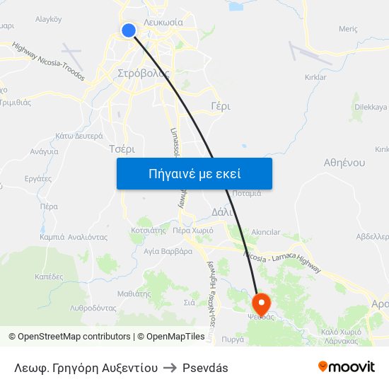 Λεωφ. Γρηγόρη Αυξεντίου to Psevdás map
