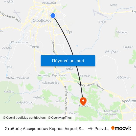 Σταθμός Λεωφορείων Kapnos Airport Shuttle to Psevdás map
