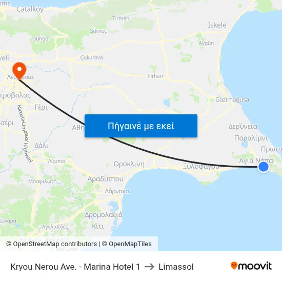 Kryou Nerou Ave. - Marina Hotel 1 to Limassol map