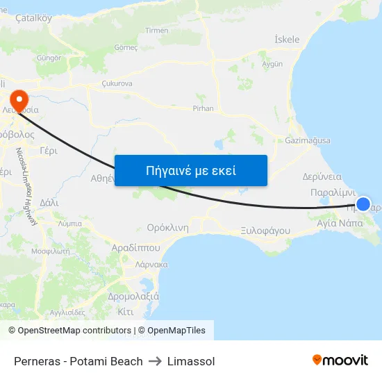 Perneras - Potami Beach to Limassol map