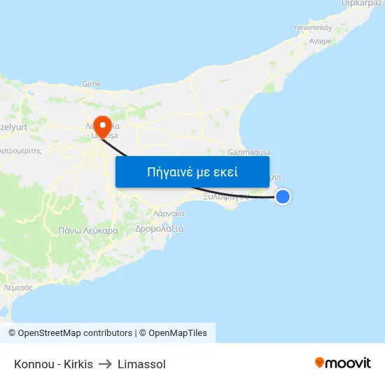 Konnou - Kirkis to Limassol map