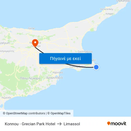 Konnou - Grecian Park Hotel to Limassol map