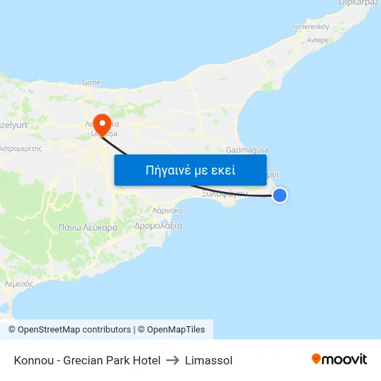 Konnou - Grecian Park Hotel to Limassol map